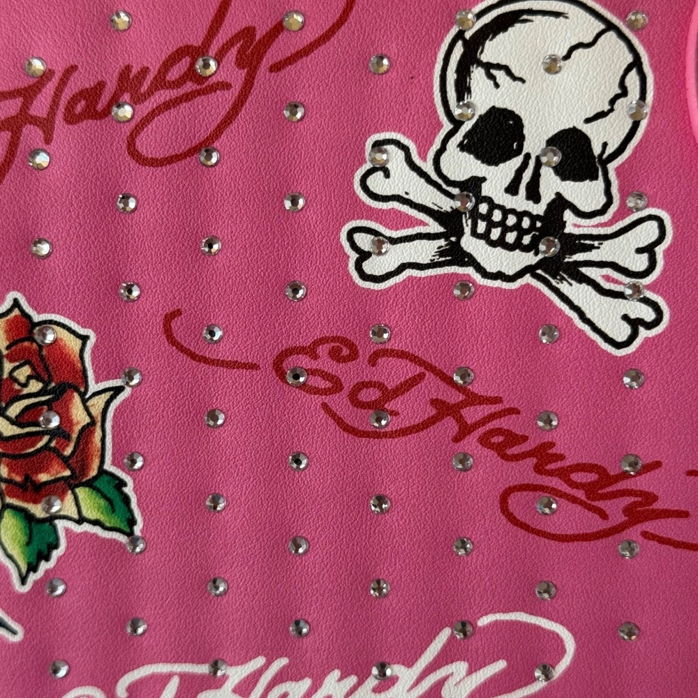 Ed Hardy Pink Skull Heart Thermal Lunch Tote Bag Rhinestone Y2K NWT Insulated - Picture 13 of 16